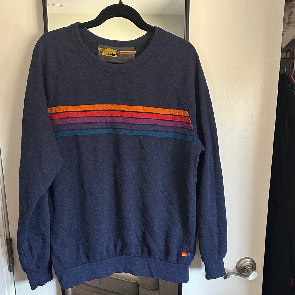 Aviator Nation Navy 5 Stripe Navy Crewneck Sweatshirt